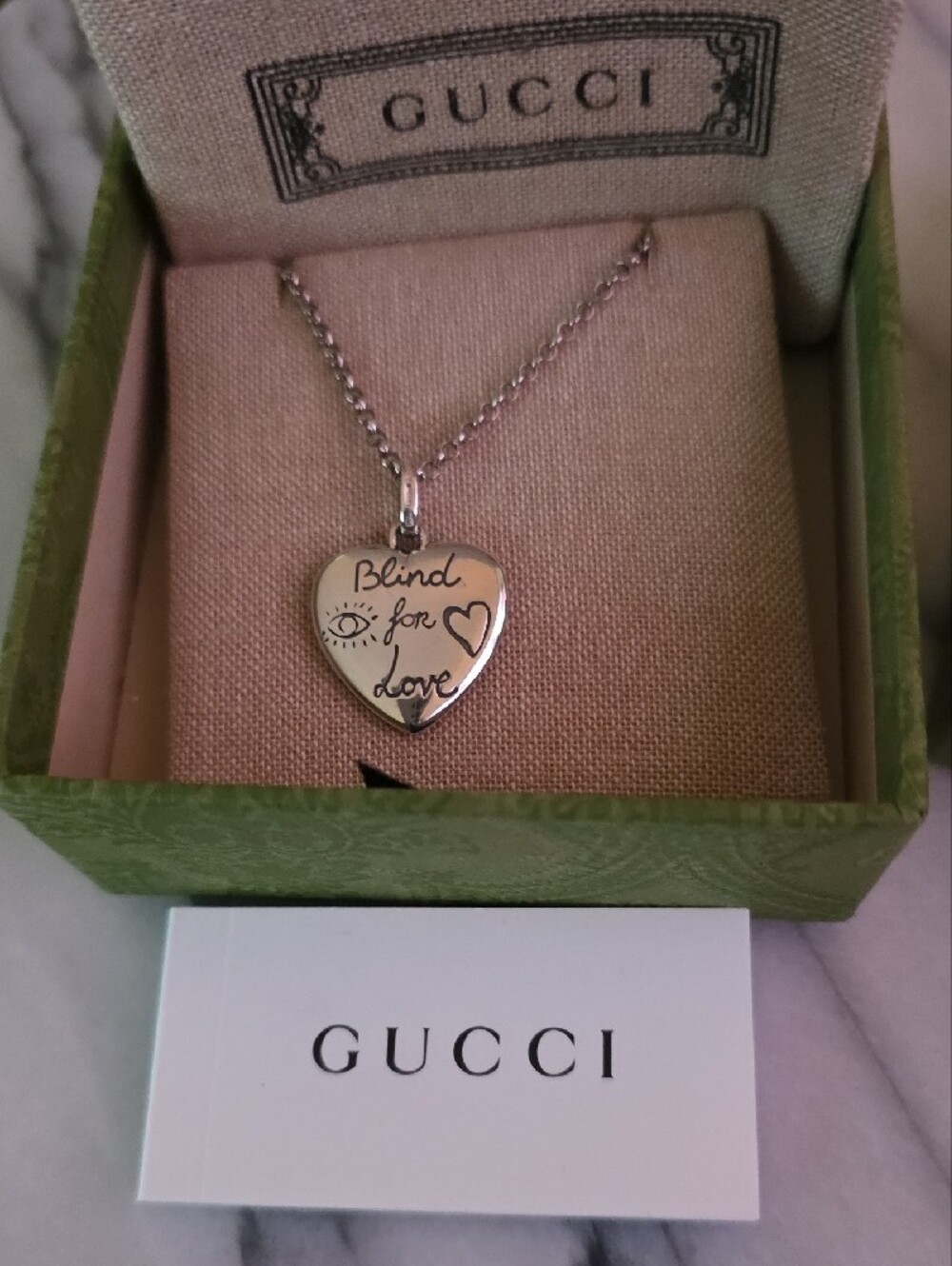Gucci NIB Blind For Love Double Sided .925 Silver Heart Pendant Necklace 💗 - Picture 3 of 9